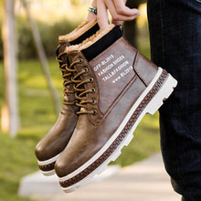 Load image into Gallery viewer, Winter Boots Men with Fur Warm Fleeces Leather Shoes High Lace-up Snow Boots Platform Cotton Footwear Retro Design Anti-skid